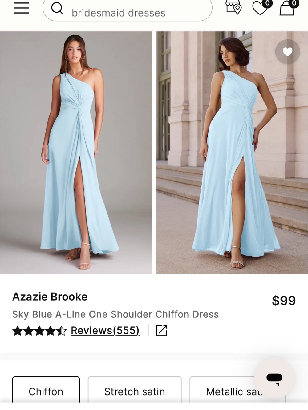 Azazie Sky Blue One-Shoulder Chiffon Gown